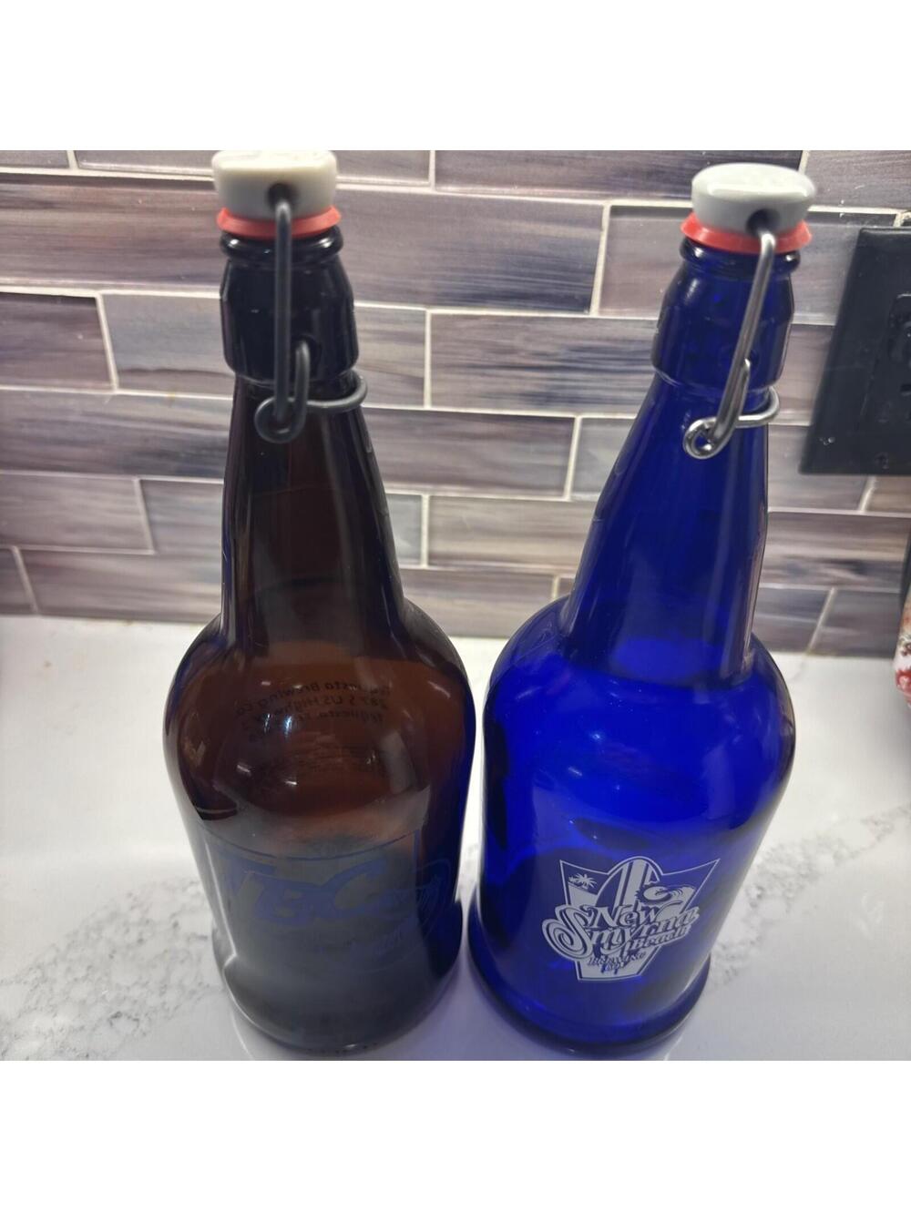 Two Easy Cap Beer Bottles Blue And Brown
